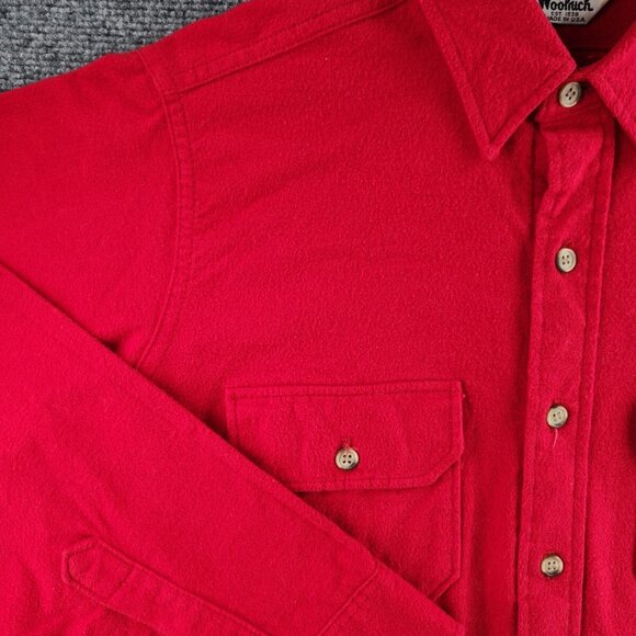 VTG Woolrich Chamois Flannel USA Made Button Up Shirt Red Large Cotton Point - Picture 7 of 16